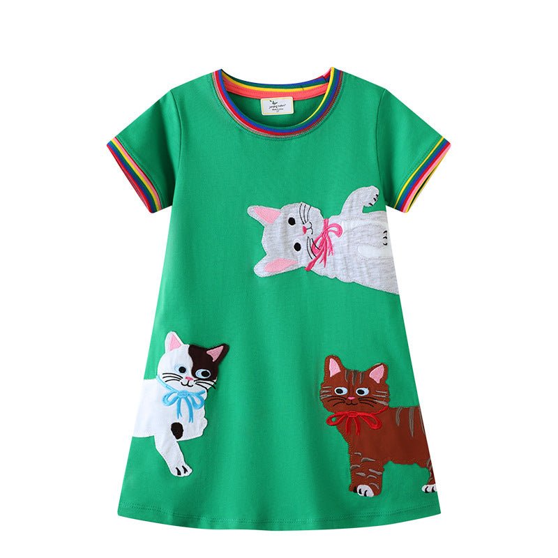 Toddler/Kid Girl's Cats Print Design Green Short Sleeve Dress – Kidsyard  Greenland