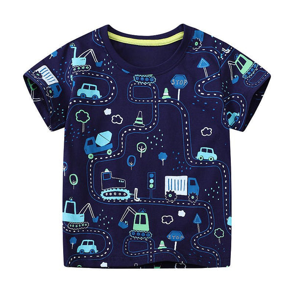 Toddler/Kid Boy's Short Sleeve Allover Vehicle Print Design Summer T-shirt