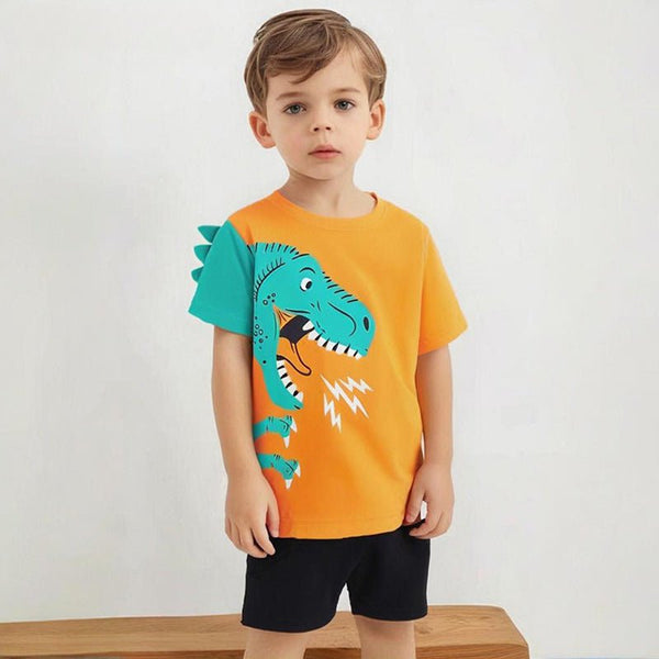 Toddler/Kid Boy's Green Dinosaur Print Design T-Shirt with Shorts Set