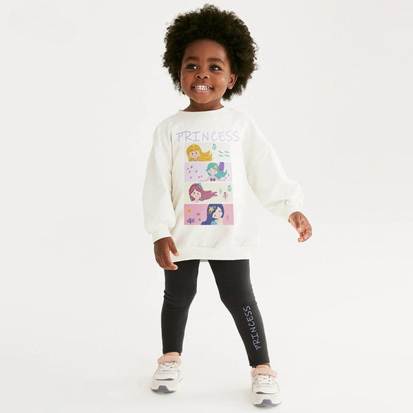 Toddler/Kid Girl's Beautiful Princess Print Design Sweatshirt with Leggings Set