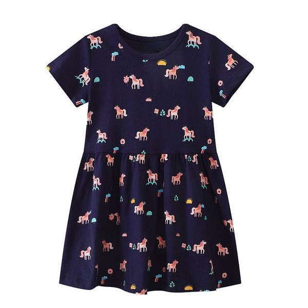 Toddler/Kid Girl's Floral and Unicorn Print Design Dress