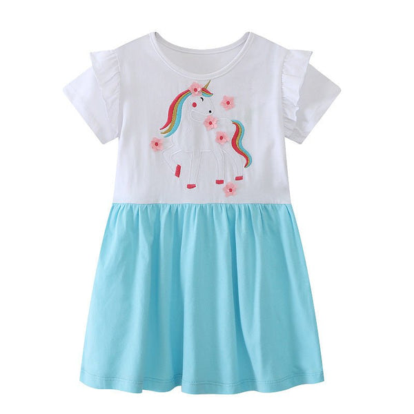 Toddler/Kid Girl's Beautiful Unicorn Embroidery Design Dress