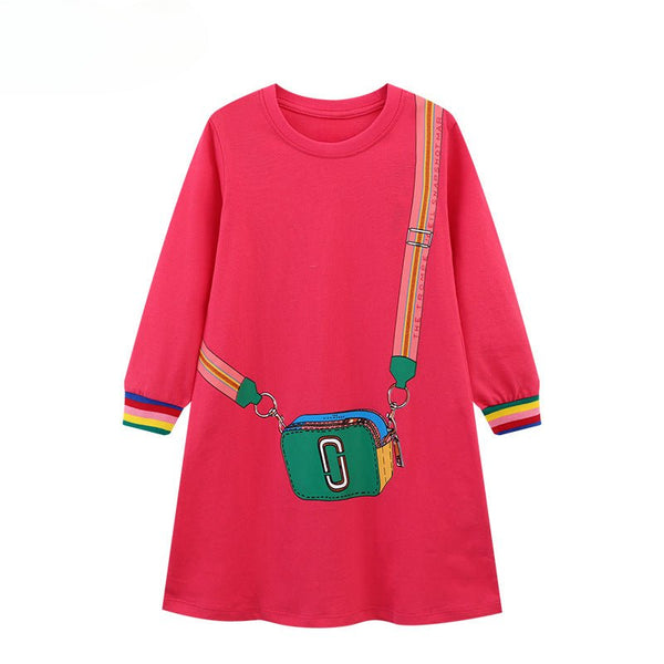 Toddler/Kid Girl's Long Sleeve Fashion Bag Pattern Design Dress