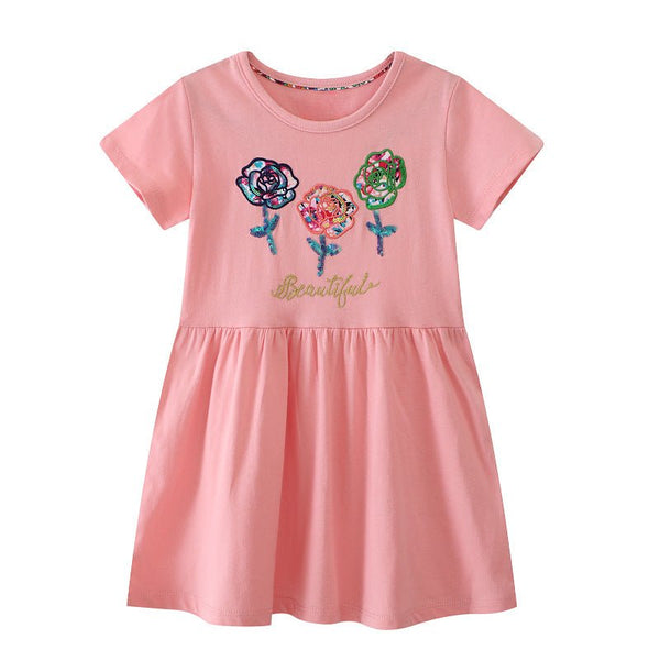 Toddler/Kid Girl's Colorful Rose Embroidery Design Dress