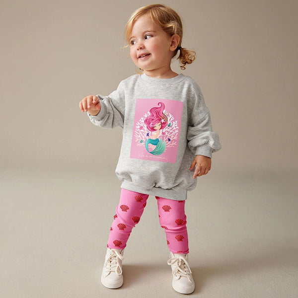 Toddler/Kid Girl's Mermaid Print Design Sweatshirt with Leggings Set