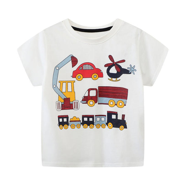 Toddler/Kid Boy's Cartoon Transportation Print  Design White Tee