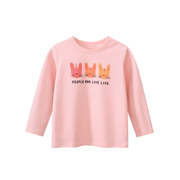 Toddler/Kid Girl's Long Sleeve Bunny Print Design Pink T-shirt