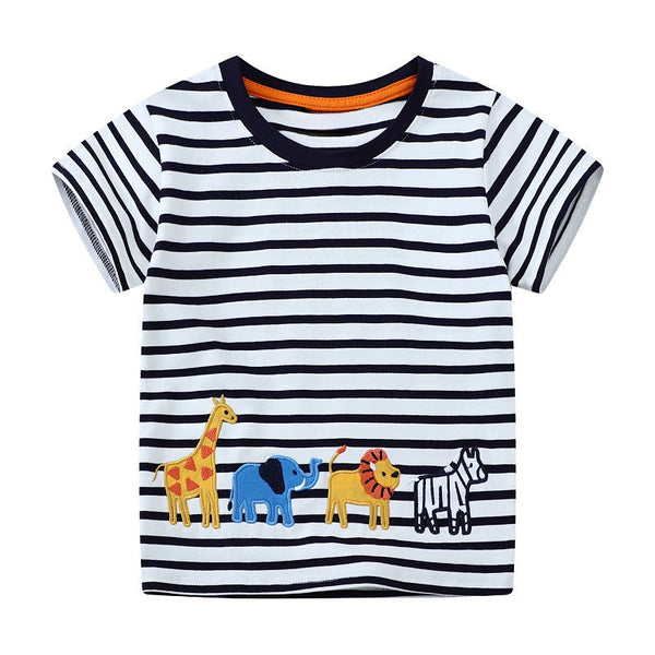 Toddler/Kid Animals Embroidery Black Stripes T-shirt