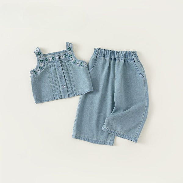 Toddler/Kid Girl's Fashion Denim Top with Pants Set