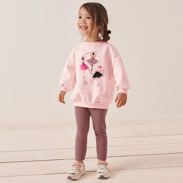 Toddler/Kid Girl's Ballet Dancers Print Design Pink Sweatshirt with Leggings Set