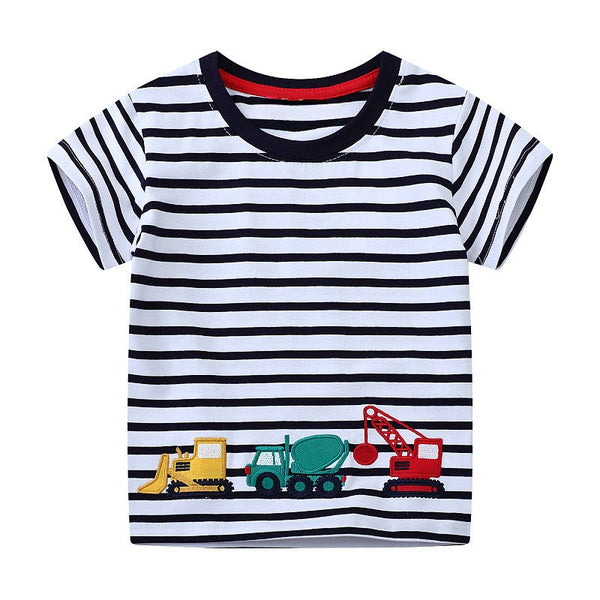 Toddler/Kid Boy's Short Sleeve Three Vehicle Print Design Cotton T-shirt