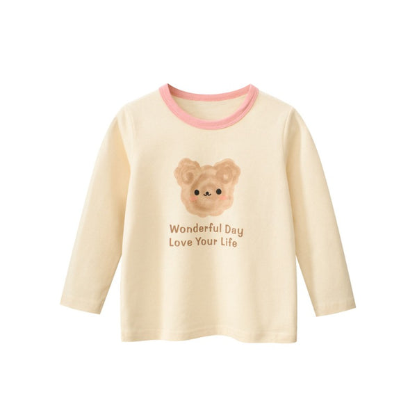 Toddler/Kid Girl's Long Sleeve Brown Cute Bear Print Design T-shirt