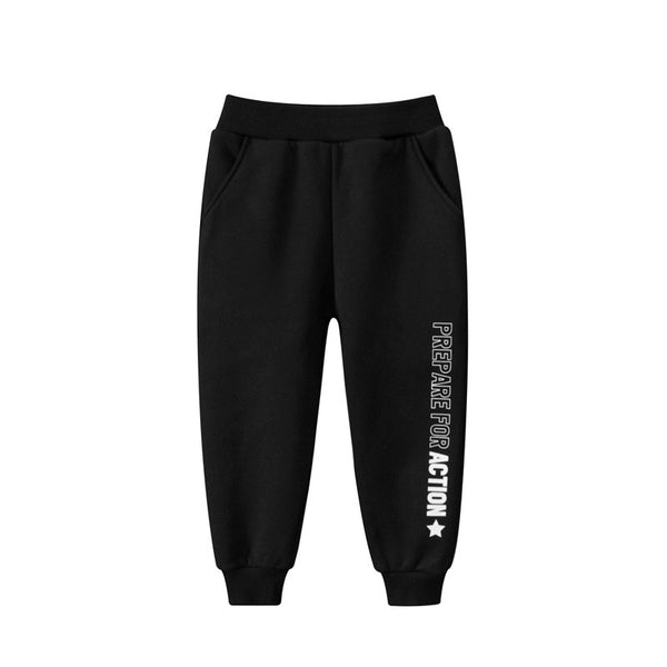 Boys Letter Print Black Cotton Sweatpants