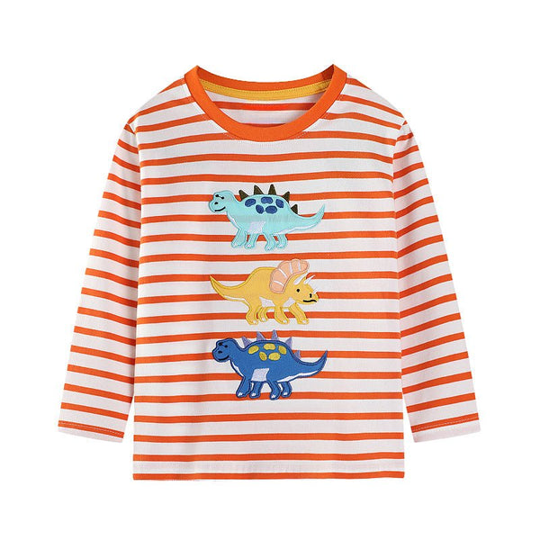 Toddler/Kid Boy Dinosaurs Embroidery Orange Stripes Long Sleeve Shirt