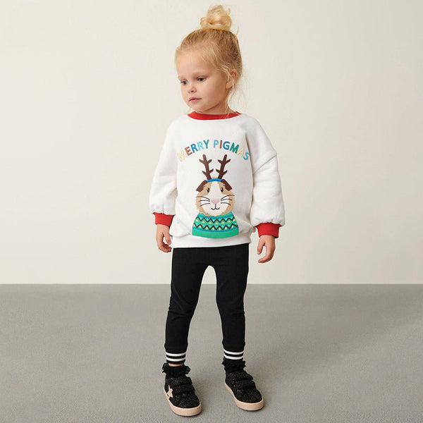 Toddler/Kid Girl's Merry Pigmas Embroidery Design Sweatshirt with Pants Set