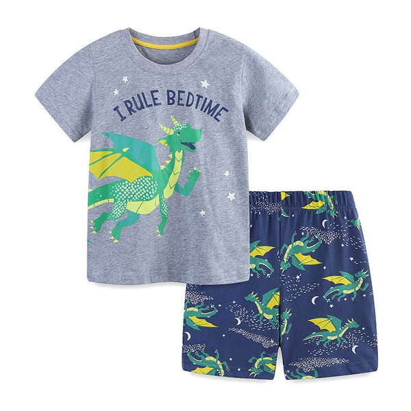 Toddler/Kid Boy's Gray Dino Print Design Tee with Shorts Set