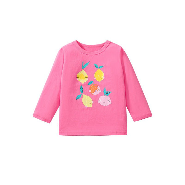 Toddler/Kid Girl's Long Sleeve Lemon Print Design Pink T-shirt