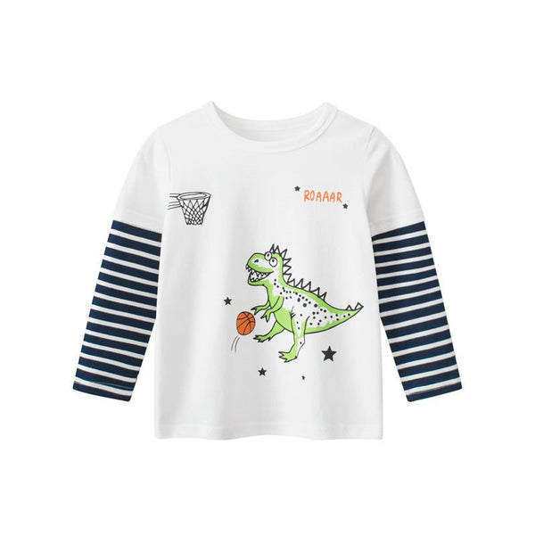 Toddler/Kid Boy's Long Sleeve Green Dino Print Design T-Shirt
