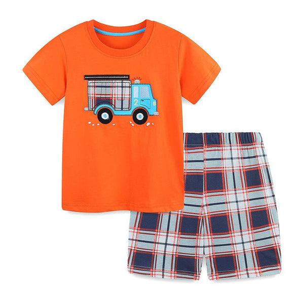 Toddler/Kid Boy Big Truck Embroidery T-shirt and Shorts Set