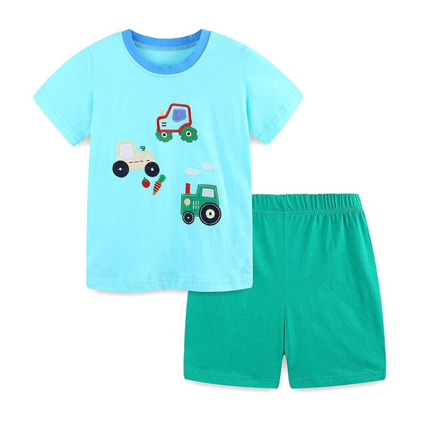 Toddler/Kid Boy Cute Cars Embroidery T-shirt with Shorts Set