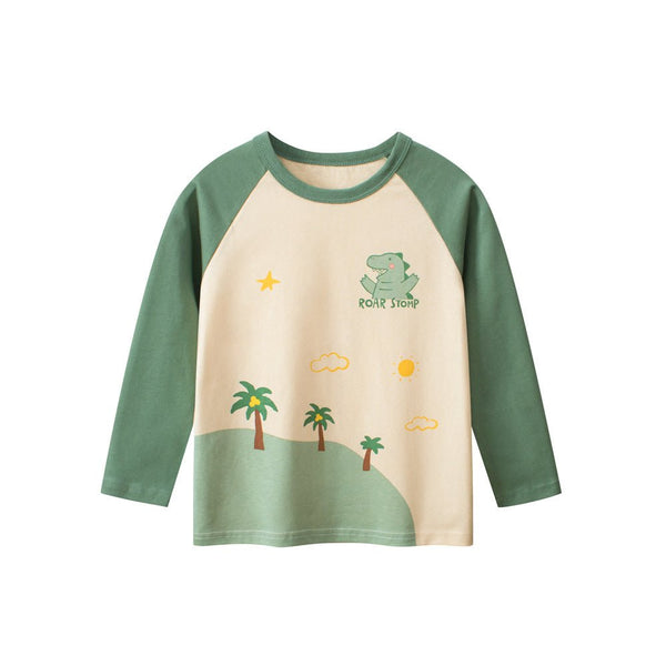 Toddler/Kid Boy Green Dinosaur Print Long Sleeve Shirt