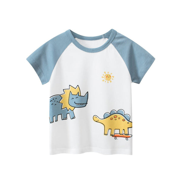 Toddler/Kid's Short Sleeve Dinosaurs Print Design White Tee