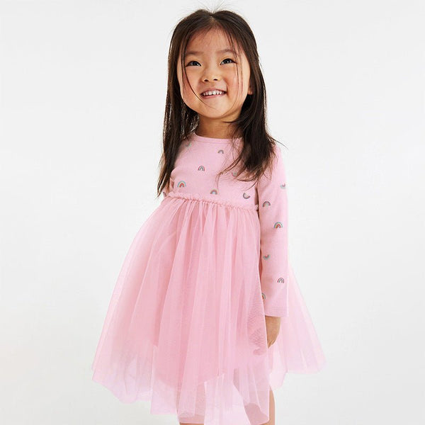 Toddler/Kid Girl's Long Sleeve Cutie Rainbow Print Design Pink Dress