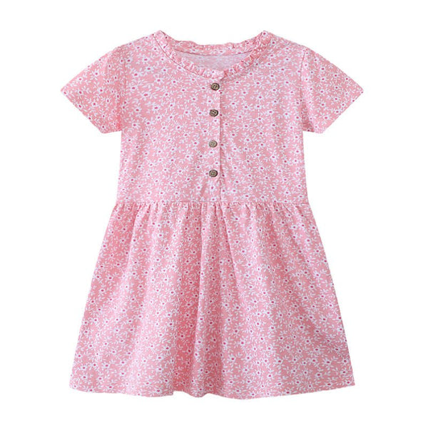 Toddler/Kid Girl's Short Sleeve Pink Floral Print Design Dress