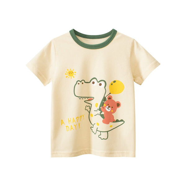 Toddler/Kid Boy's Dino and Bear Design Summer Cotton Tee