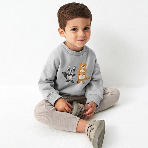 Toddler/Kid Boy Raccoon and Beaver Embroidery Sweatshirt with Pants Set