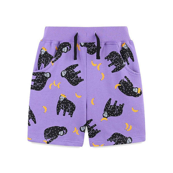 Toddler/Kid Boy Gorillas + Bananas Print Purple Shorts