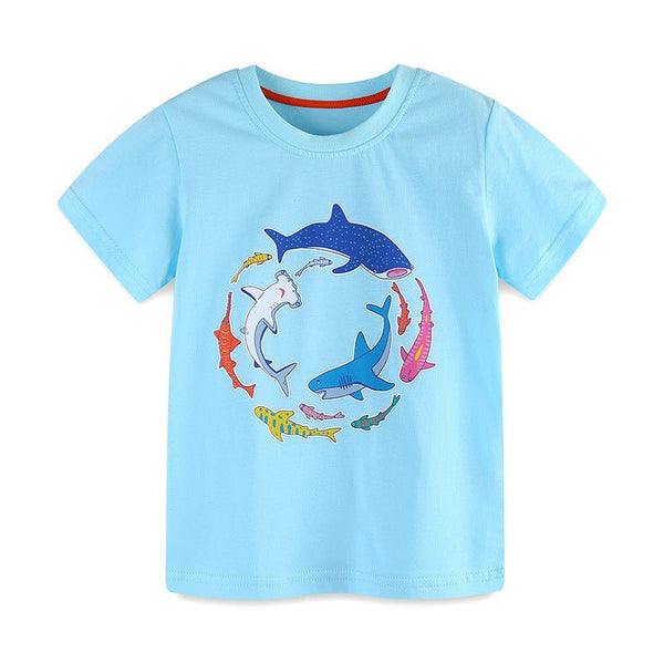 Toddler/Kid Boy's Circle of the Fish Print Design Blue Tee