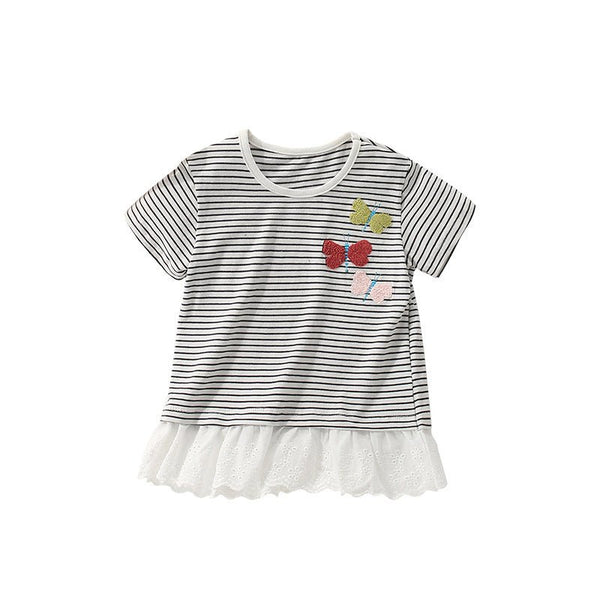 Toddler/Kid Girl Butterfly Embroidery Stripes Fashion Top