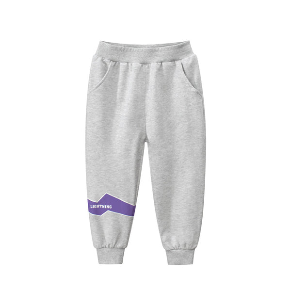 Toddler/Kid's Purple Lightning Design Gray Sweatpants