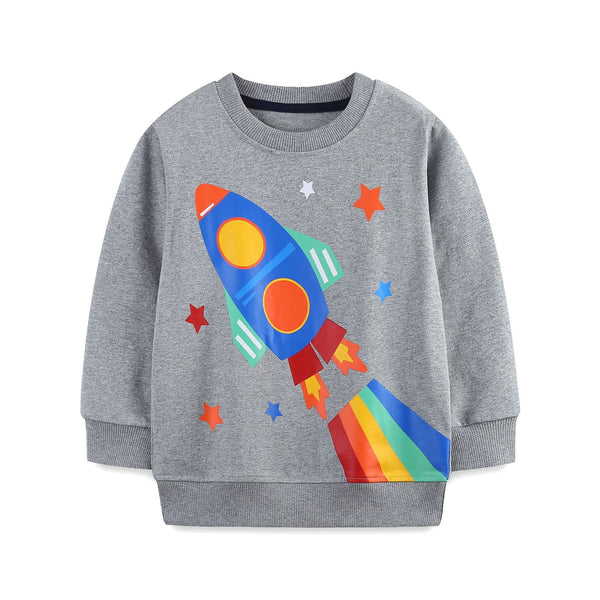 Toddler/Kid's Cartoon Rocket Print Design Gray Sweatshirt