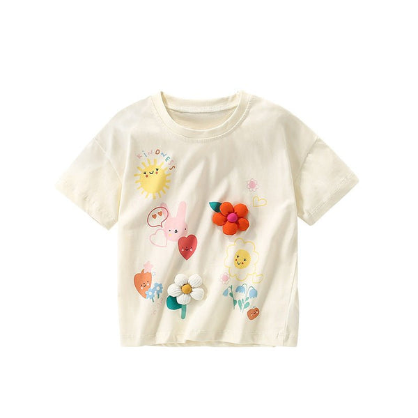 Toddler/Kid Girl 3D Flowers and Colorful Shapes T-shirt