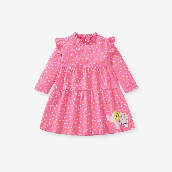 Toddler/Kid Girl's Long Sleeve Cutie Elephant Design Dress