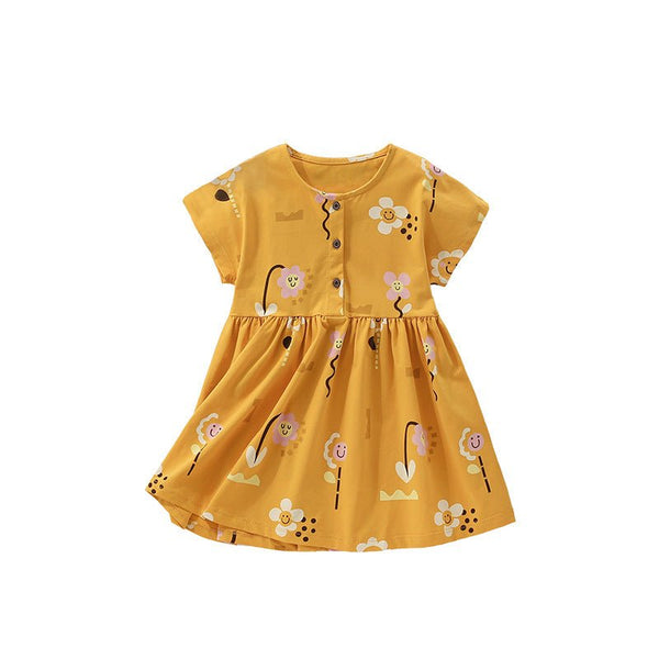 Toddler/Kid Girl Cartoon Flowers Yellow Dress