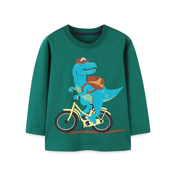 Toddler/Kid Boy Biking Dinosaur Green Long Sleeve Shirt