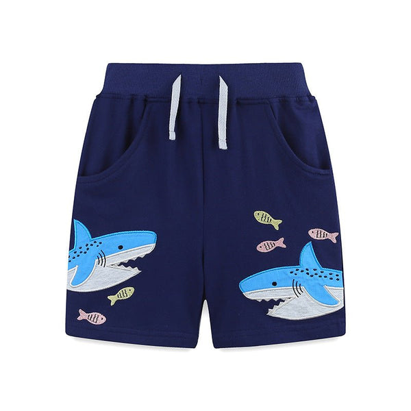 Toddler/Kid Boy's Shark and Fish Embroidery Design Shorts