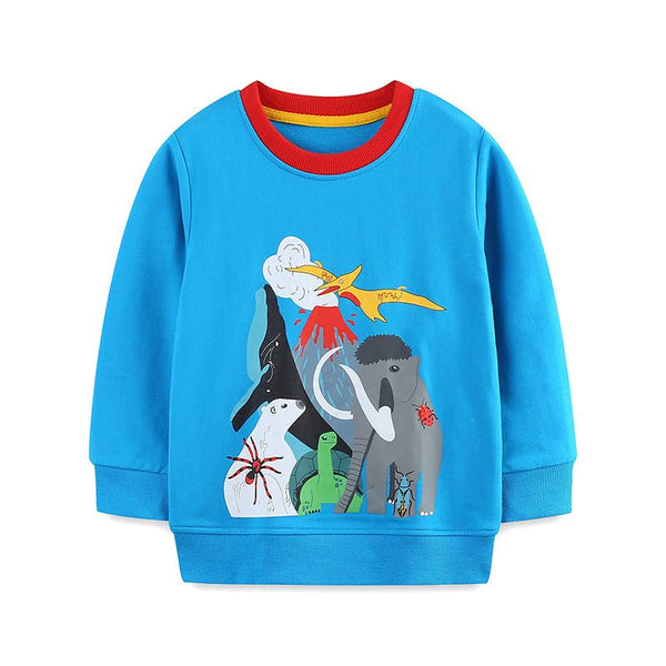 Toddler/Kid's Animals Print Design Blue Sweatshirt