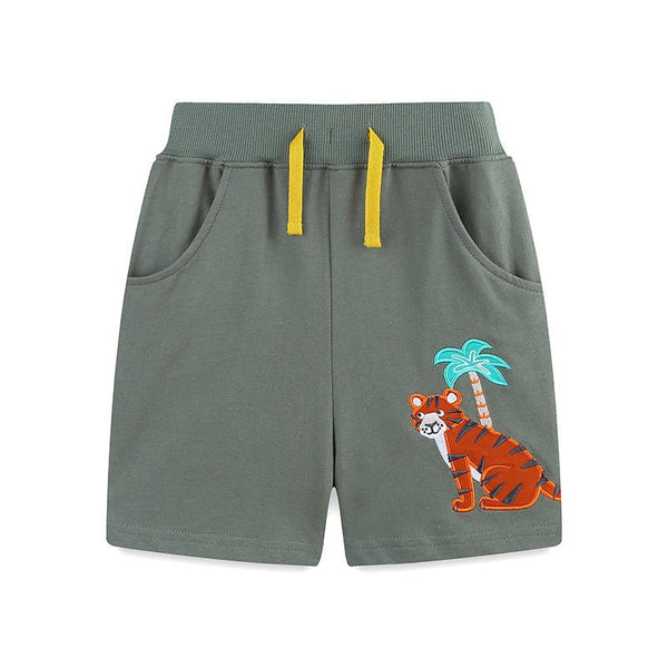 Toddler/Kid Boy's Tiger Design Dark Green Shorts