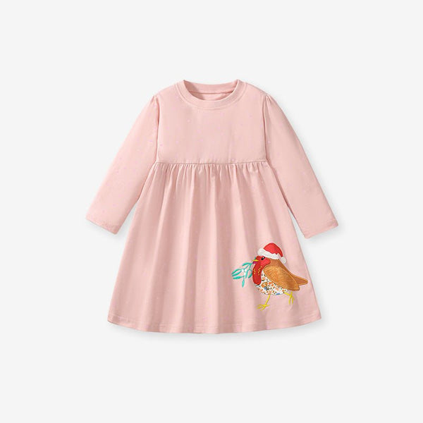 Toddler/Kid Girl's Long Sleeve Christmas Birdie Design Dress