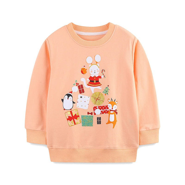 Toddler/Kid Girl's Festive Forest Friends Christmas Print Design Sweatshirt