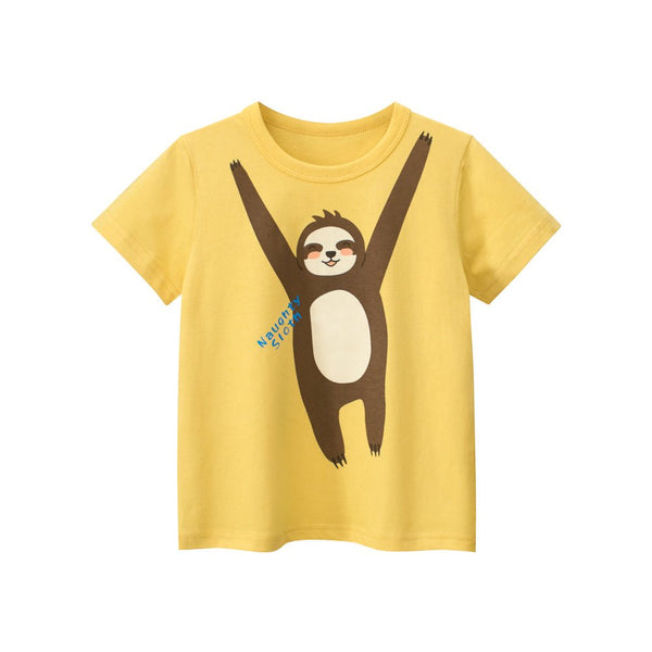 Toddler/Kid Boy's Cartoon Sloth Print Design Yellow Tee