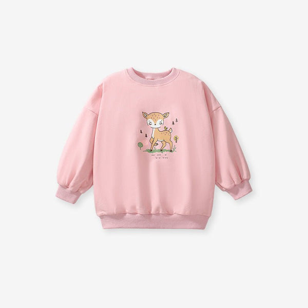 Toddler/Kid Girl's Cartoon Deer Print Design Pink Sweatshirt