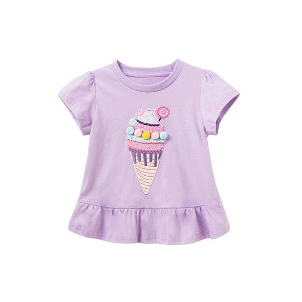 Kid Girl Colorful Ice Cream Embroidery Purple Fashion Top