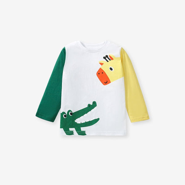 Toddler/Kid's Long Sleeve Cartoon Crocodile and Giraffe Print T-Shirt