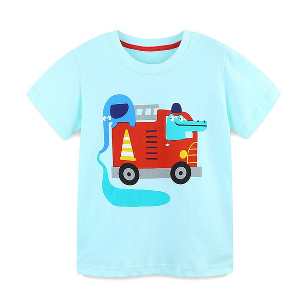 Toddler/Kid Boy's Animal Fire Truck Print Design T-Shirt