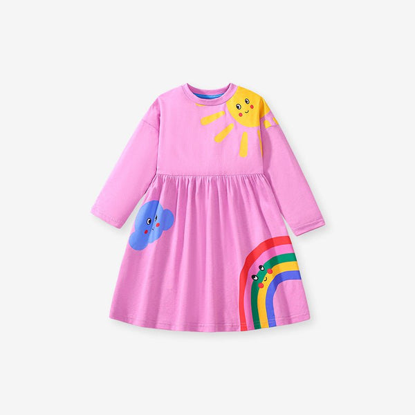 Toddler/Kid Girl's Long Sleeves Sunshine with Rainbow Design Pink Dress